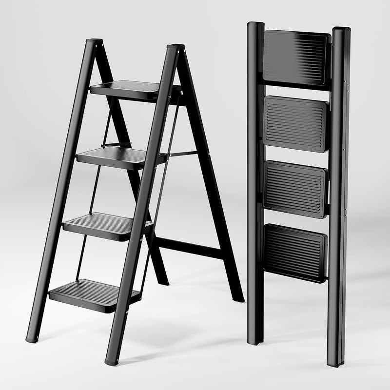 KLINK Step Ladder 4 Step Folding, Sturdy 330 Lbs Small Step Stool for Adults, Closet Step Stool Ladder with Anti-Slip Wide Pedals, Portable Folding Ladder for Home Kitchen Office - Image 1